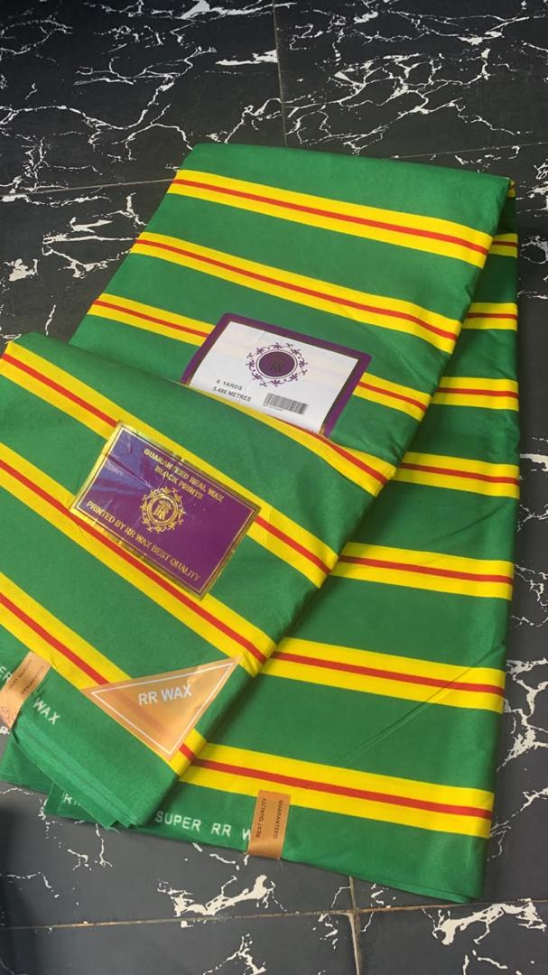 Green, Yellow & Red Stripe RR Wax — 6 yards