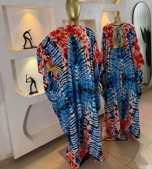 Blue & Red Tie-Dye Kaftan