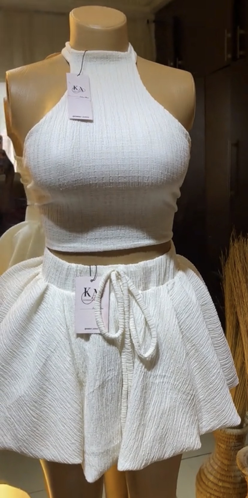 White Halter Crop & Flared Skirt Set