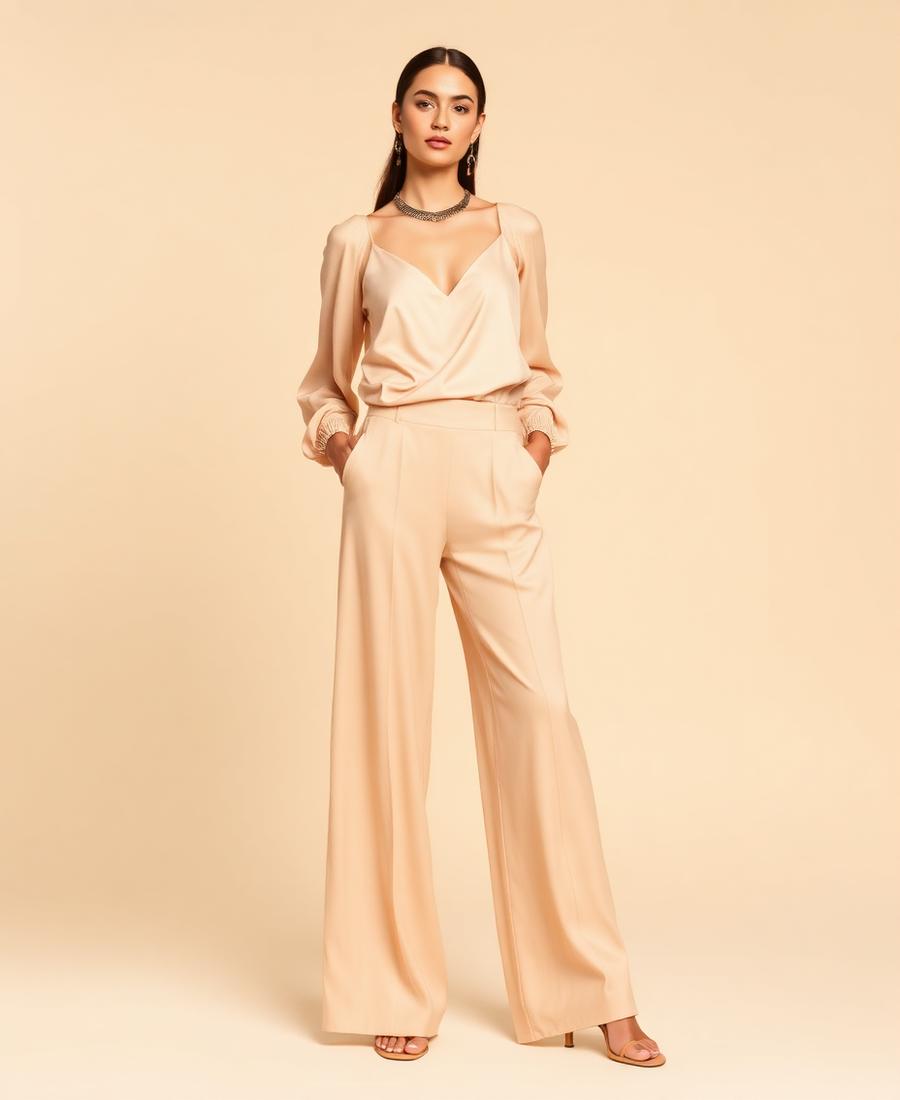 Sand Satin Palazzo Set